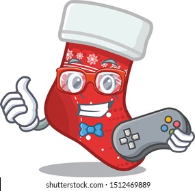 Gamer christmas stocking character shaped in cartoon