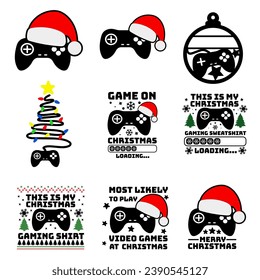Gamer Christmas sweater, gamer ornament vector
