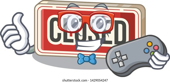 Gamer closed sign attached to cartoon door