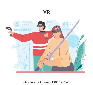 Gamer concept. Person play on the computer video game. E-sports comunity, pro streamer. Virtual championship, VR competition. Vector illustration in cartoon style