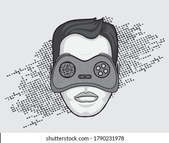 Gamer. Conceptual image of a face with a gamepad.