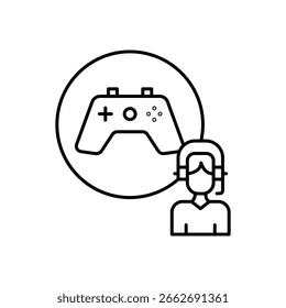 Video Icono de línea del controlador del jugador: Jugador de juegos y deportes electrónicos