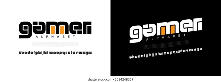 Gamer creative modern geometric urban alphabet font. Digital abstract futuristic, game, techno, robot, music, logo, sport, minimal technology typography. Simple numeric vector illustration