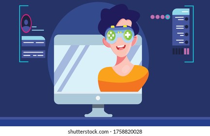 gamer decorative illustration flat design virtual reality