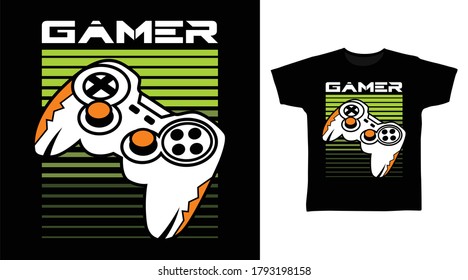 Gamer-Design-Vektorgrafik mit Joystick-Illustration für den Druck auf Tees.