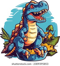 Gamer Dinosaur isolated on a white background, Gamer Dinosaur illustration
