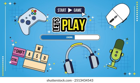 Computador acessório de elemento do jogador, botão Iniciar e Carregamento. 