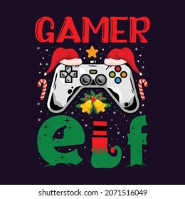 gamer elf christmas t-shirt desing