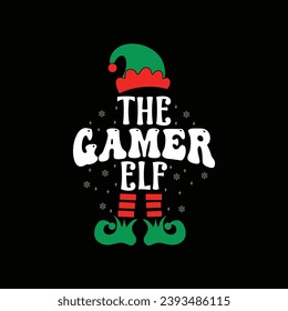 El elfo del jugador, divertida Navidad Retro Lover Gamer T Shirt Design