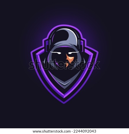 Gamer esport gaming mascot logo design illustration vector. Profile of a bearded man wearing hoodie and headset