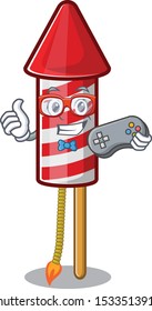 Gamer fireworks rocket mascot in cartoon shape