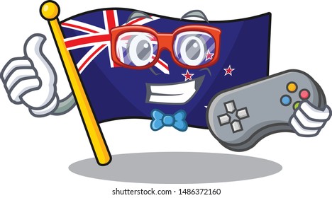 Gamer flag new zealand with cartoon shape