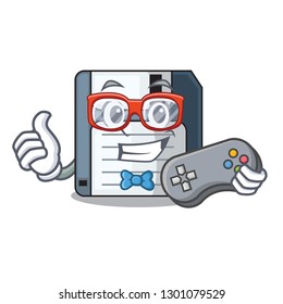 Gamer floppy disk in the character funny
