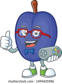 Gamer fresh prunes of character mascot in a cartoon.