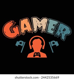 Gamer funny vector, typography, print, illustration design with man icon | Vector trendy art t-shirt for game lover (gamer)