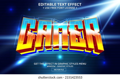 Gamer futuristic 3D editable text effect template