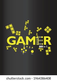 Gamer. game blocks with control button  illustration. good to print on t-shirt and merchandise