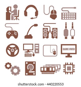 gamer, gaming gear icon set