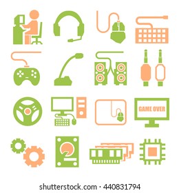 gamer, gaming gear icon set