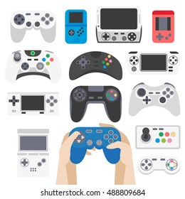 Gamer gaming Video game entertaining icons set. Gamer gaming  Play and joystick, controller and computer, console and gamepad. Flat style. Gamer gaming Vector illustration isolated white background.