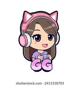 Gamer girl cartoon gaming mascot logo vector