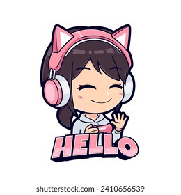 Gamer girl character waving hand esport mascot logo vector