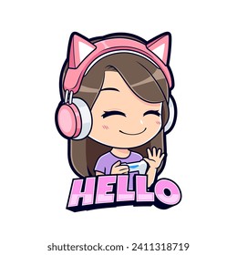 Gamer girl character waving hand esport mascot logo vector