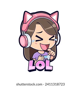 Gamer girl esport gaming laughing emotion mascot logo vector