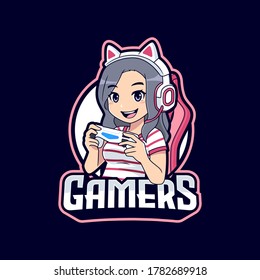 Gamer girl esport mascot logo template