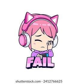 Gamer girl fail expressions sticker gaming mascot logo