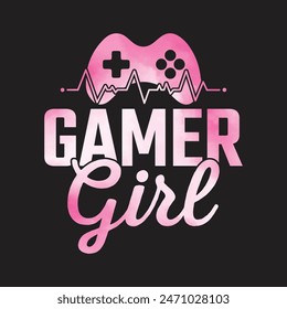 Chica Gamer. Diseño de camisetas, pósters, tarjetas de felicitación, textiles y diseño de tipografía de Vector de pegatinas