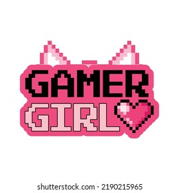 Gamer Girl. Lovely Gaming T-shirt Design For Girls And Merchandise. Vector controller game pad illustration with slogan text,.heart shape and headphone, Trendy Clothing video game Design.