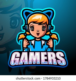 Gamer girl mascot esport logo design