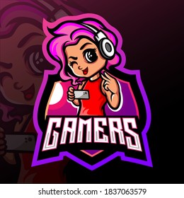 Gamer girl mascot. esport logo design