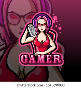 Gamer Girl Mascot Gaming Esport Logo.