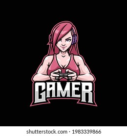 Gamer Girl Mascot Gaming Esport Logo Template