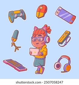 Gamer Girl Starter Pack Flat Art Vector