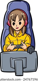 gamer girl streaming with monitor 