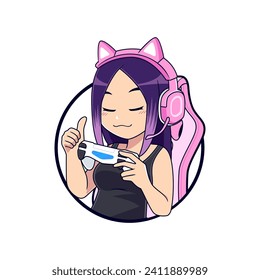 Gamer girl thumbs up expressions sticker gaming mascot logo