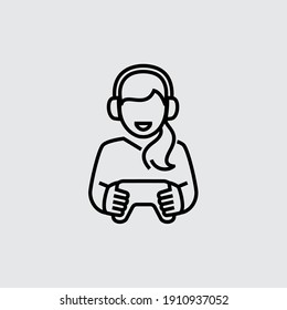 Gamer Girl Vector Line Icon