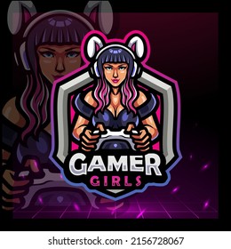 Gamer girls mascot. esport logo design.