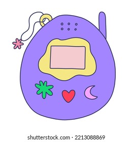 Gamer Girly kawaii item.y2k game console.00s lifestyle.old computer technology.90s Tamagotchi digital pocket pet game. Millennial kid.Kidcore template for social media.old web gadget template