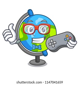 Gamer globe mascot cartoon style