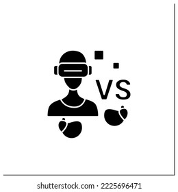 Gamer glyph icon. Man in virtual reality goggles with wireless headphones. Technical equipment. Cybersport concept.Filled flat sign. Isolated silhouette vector illustration
