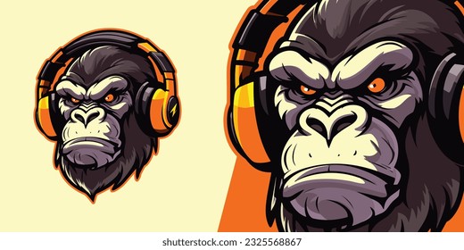 Gamer Gorilla with Headset: Logo Mascot for Sport and E-Sport Gaming