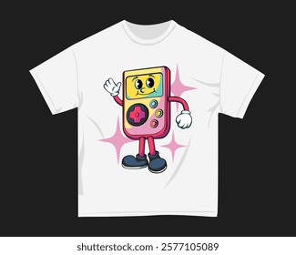 Gamer graphic t-shirt for DTF and DTG. Retro gaming t-shirt design for print. Rubberhose Vector t shirt design. Screen printing tshirt design for merch. Design for POD