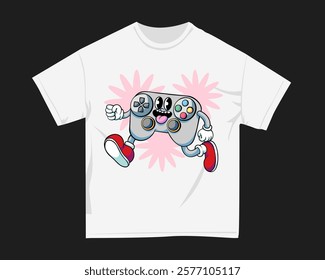 Gamer graphic t-shirt for DTF and DTG. Retro gaming t-shirt design for print. Rubberhose Vector t shirt design. Screen printing tshirt design for merch. Design for POD