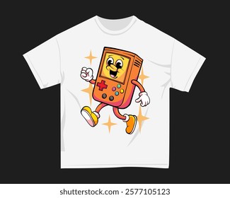 Gamer graphic t-shirt for DTF and DTG. Retro gaming t-shirt design for print. Rubberhose Vector t shirt design. Screen printing tshirt design for merch. Design for POD