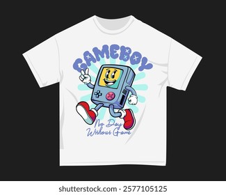 Gamer graphic t-shirt for DTF and DTG. Retro gaming t-shirt design for print. Rubberhose Vector t shirt design. Screen printing tshirt design for merch. Design for POD