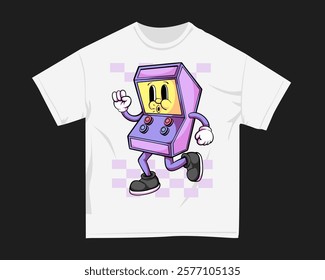 Gamer graphic t-shirt for DTF and DTG. Retro gaming t-shirt design for print. Rubberhose Vector t shirt design. Screen printing tshirt design for merch. Design for POD